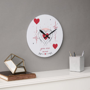 You Are Mine Minimalist Heart Line Art Large Clock