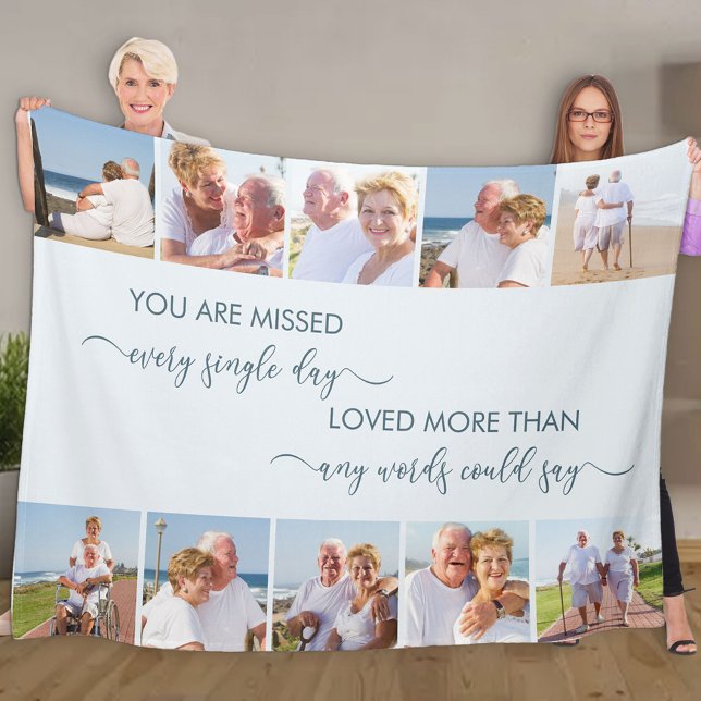 You are Missed 10 Photo Collage Blue Remembrance Fleece Blanket (Creator Uploaded)