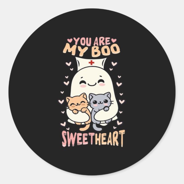 You are my boo Sweetheart Halloween cute ghost Nur Classic Round Sticker (Front)