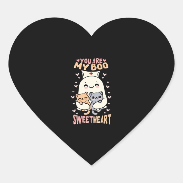 You are my boo Sweetheart Halloween cute ghost Nur Heart Sticker (Front)