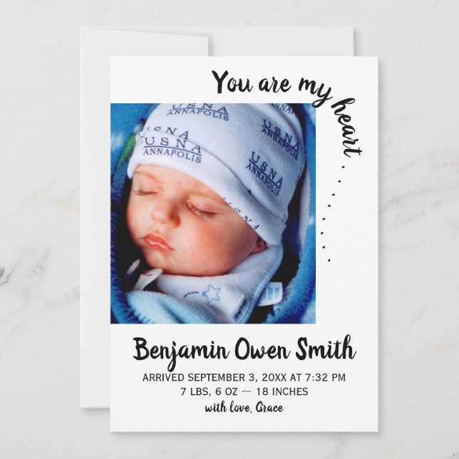 You are my heart . . . Birth Announcement (Front)