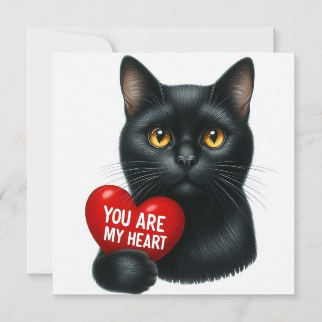 You Are My Heart Valentine Poem Black Cat Holiday  Card (Front)
