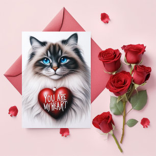 You Are My Heart Valentine Poem Maine Coon Cat  Holiday Card