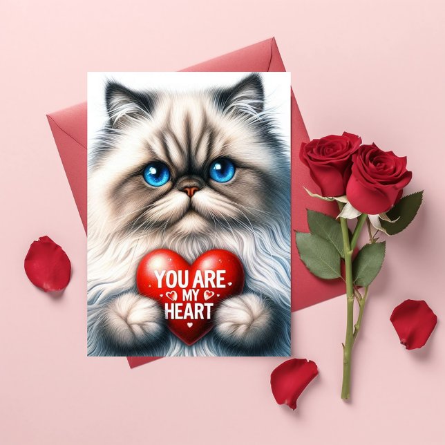You Are My Heart Valentine Poem Persian Cat  Holiday Card (Creator Uploaded)