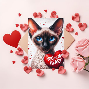 You Are My Heart Valentine Poem Siamese Cat  Holiday Card