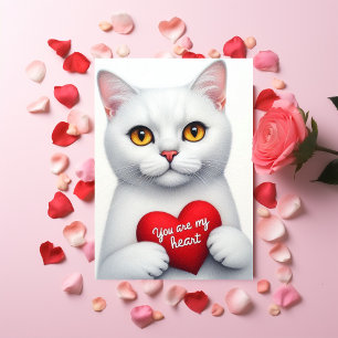 You Are My Heart Valentine Poem White Cat  Holiday Card