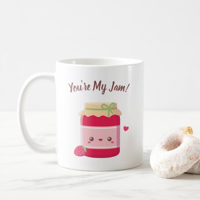 You Are My Jam, Cute Strawberry Jam Bottle Coffee Mug (With Donut)