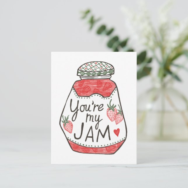 YOU ARE MY JAM Strawberry Illustration Custom Love Postcard (Standing Front)