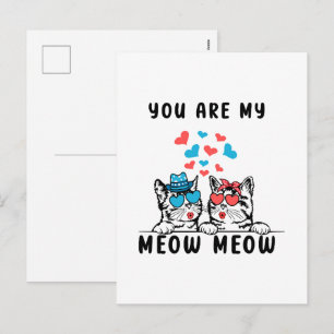 You Are My Meow Meow Couple Cat Valentine's Day Holiday Postcard