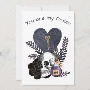 You Are My Potion Gothic Valentine's Skull Bottle Holiday Card
