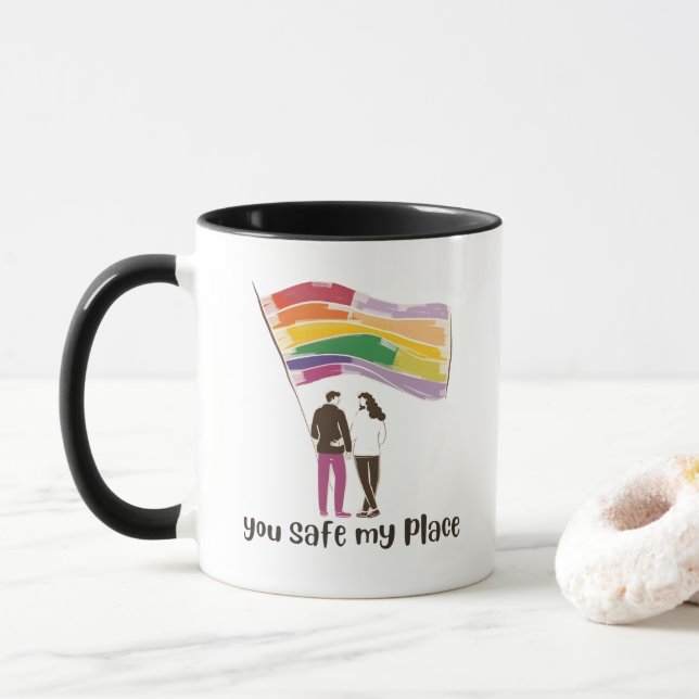 You Are My Safe Place – LGBTQ Pride Love Sticker Mug (With Donut)