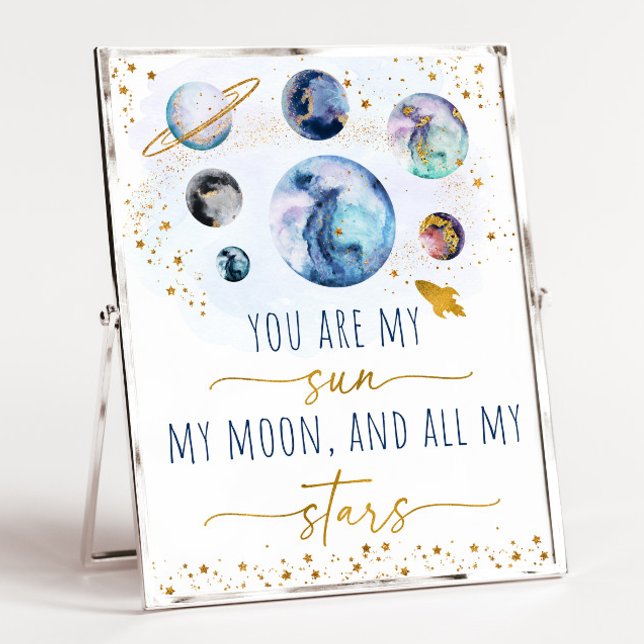 You Are My Sun Moon Stars Space Blue & Gold Poster (Creator Uploaded)