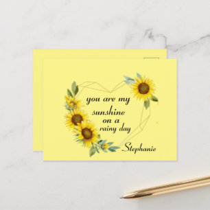 You are my sunshime sunflowers ,love quote postcard