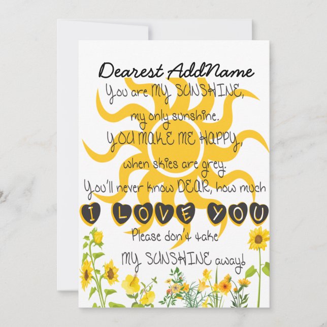You Are My Sunshine Add Name  Holiday Card (Front)