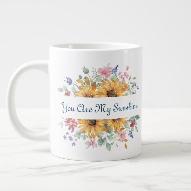 You Are My Sunshine and Flower Quote Large Coffee Mug (Left)