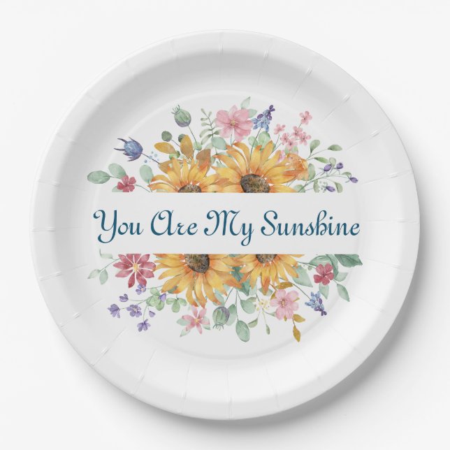 You Are My Sunshine and Sunflower Quote Paper Plate (Front)