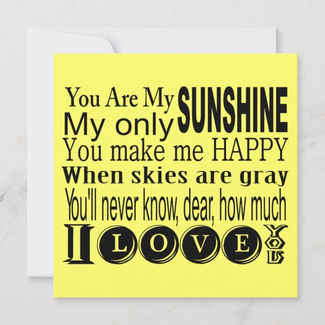 You Are My Sunshine Apparel and Gifts Invitation (Front)