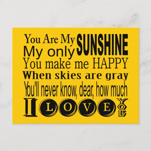 You Are My Sunshine Apparel and Gifts Postcard (Front)