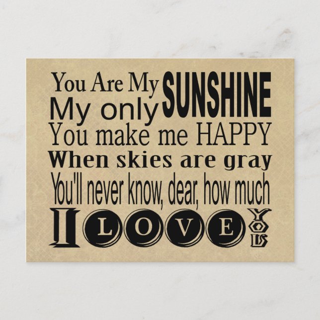 You Are My Sunshine Apparel and Gifts Postcard (Front)