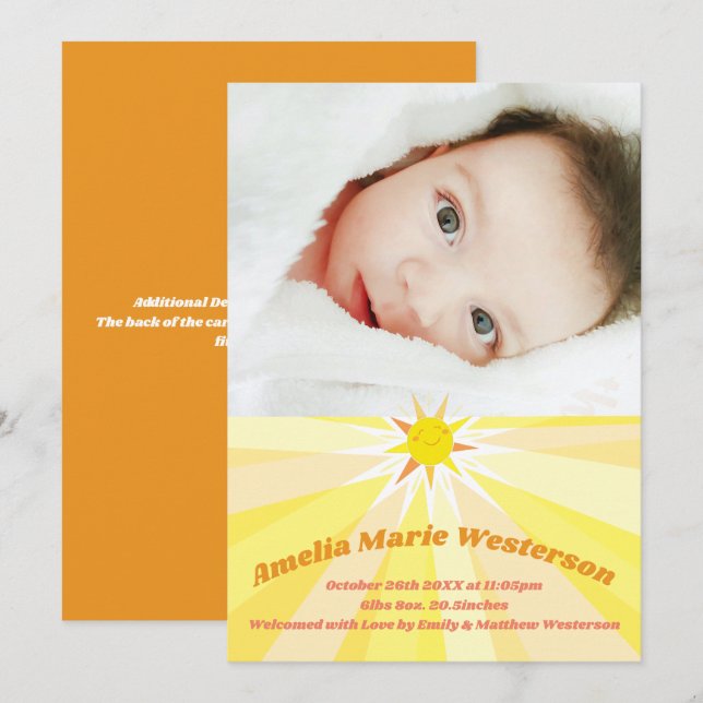 You are my Sunshine Baby Birth Announcement (Front/Back)