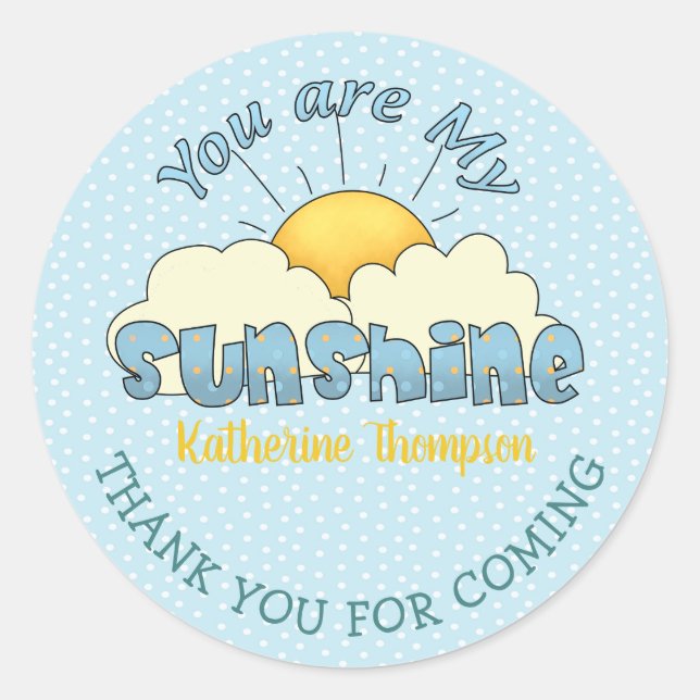You Are My Sunshine Baby Boy Shower   Classic Round Sticker (Front)