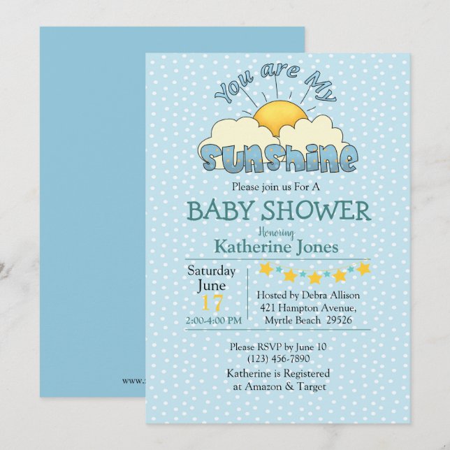 You Are My Sunshine Baby Boy Shower Invitation (Front/Back)