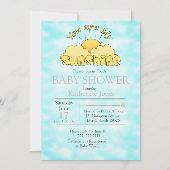 You Are My Sunshine Baby Nuetral Shower Invitation (Front)