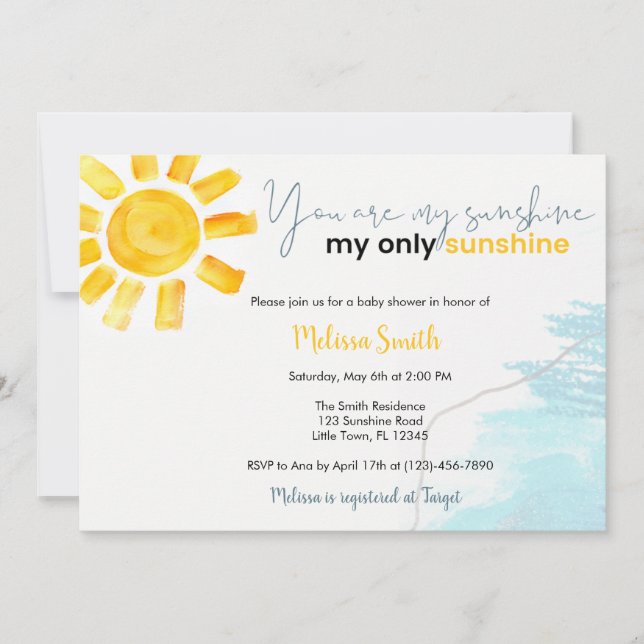 You Are My Sunshine Baby Shower Invitation (Front)