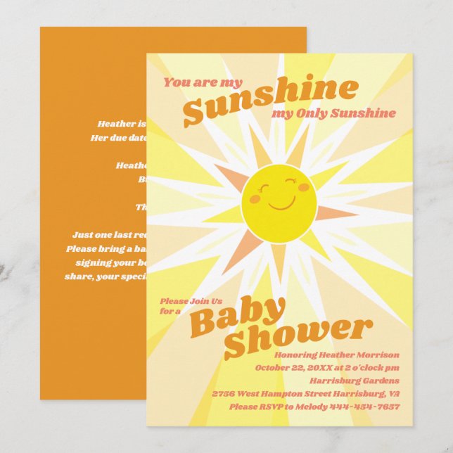 You are My Sunshine Baby Shower Invitation (Front/Back)