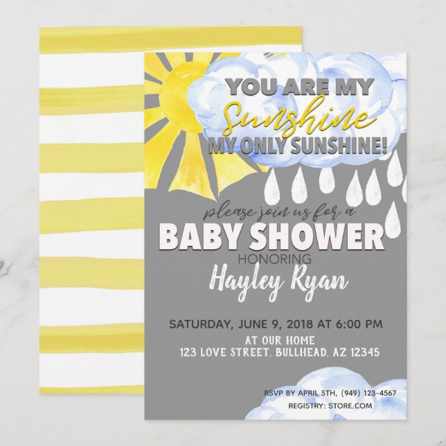 You Are My Sunshine Baby Shower Invite (Front/Back)
