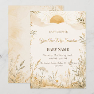You Are My Sunshine Baby Shower Minimal Boho Invitation