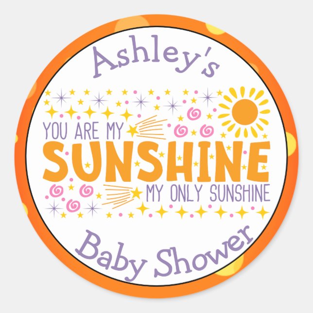 You Are My Sunshine Baby Shower Stickers (Front)
