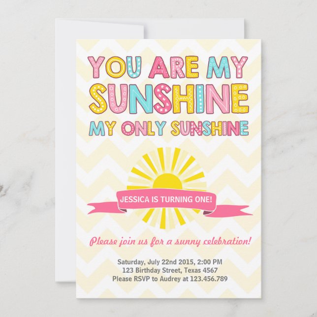 You are my sunshine birthday invitation Girl (Front)