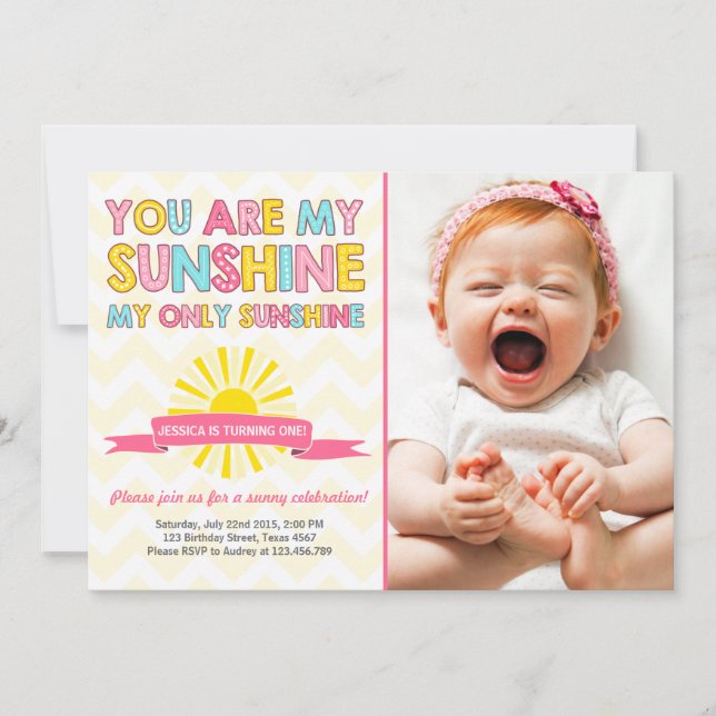 You are my sunshine birthday invitation Girl (Front)