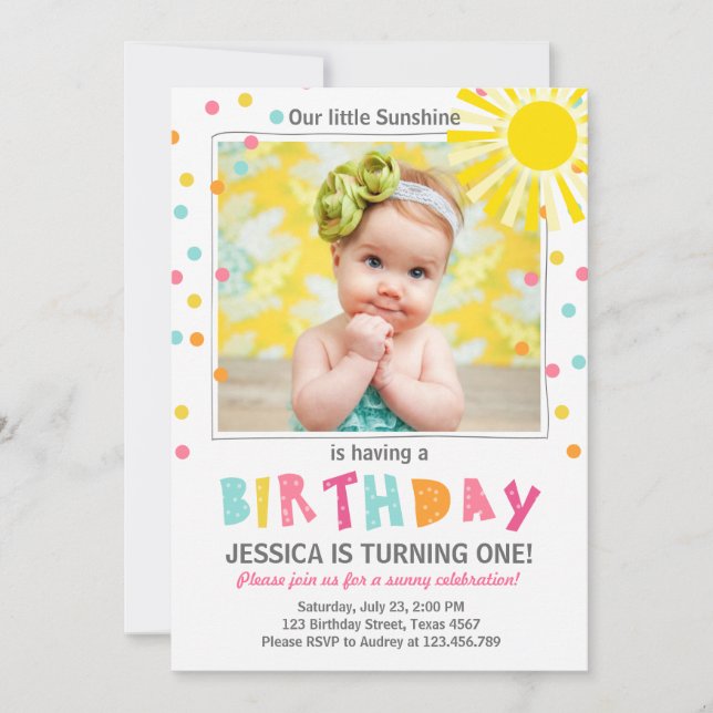 You are my sunshine birthday invitation Girl (Front)