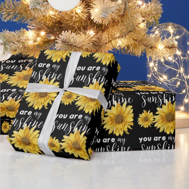 You Are My Sunshine Black and Bright Sunflower Wrapping Paper (Holidays)