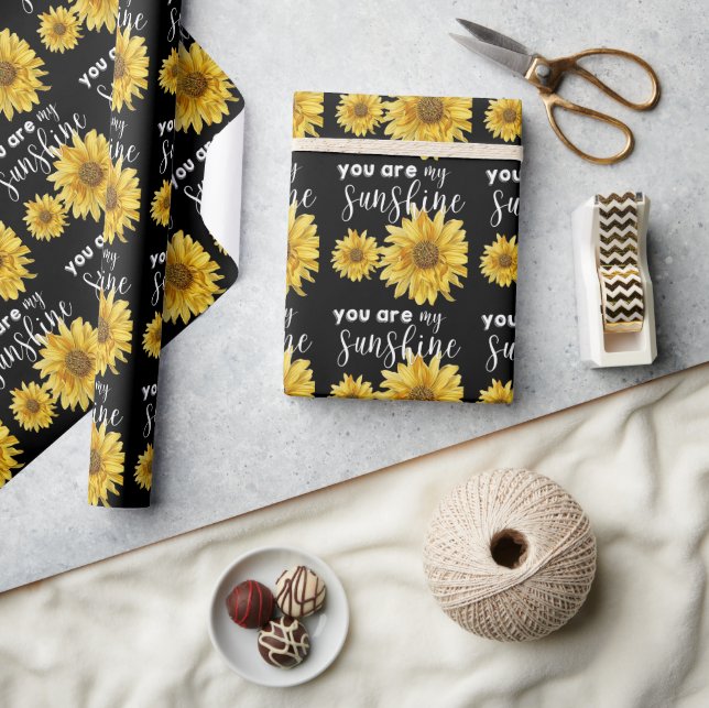 You Are My Sunshine Black Yellow Bright Sunflower Wrapping Paper (Crafts)