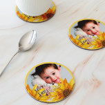 You Are My Sunshine Bright Yellow Sunflower Photo Coaster Set<br><div class="desc">You Are My Sunshine Bright Yellow Sunflower Photo Coaster Set . A set of coasters with sunflowers and a quote YOU ARE MY SUNSHINE written in pretty fun script font and there is space for one of your favourite photo . A perfect gift for any occasion . customise the coaster...</div>