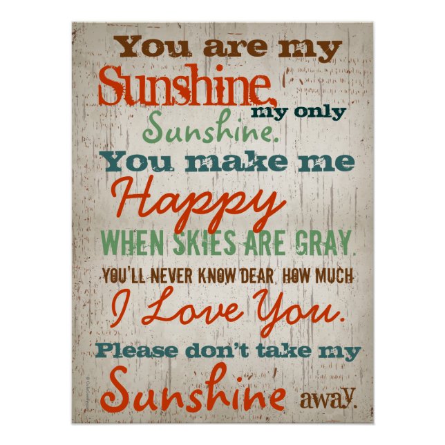 You are my Sunshine Children's Song Poster (Front)