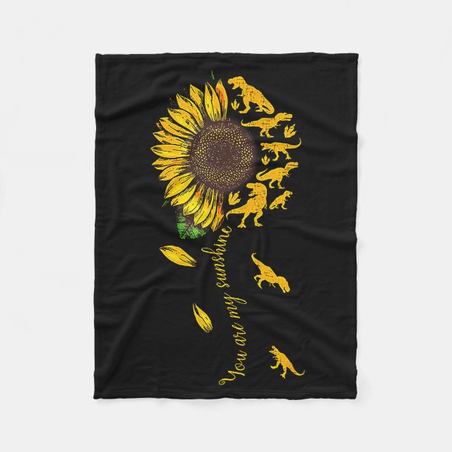 You Are My Sunshine Dinosaur T-rex Sunflower  Fleece Blanket (Front)
