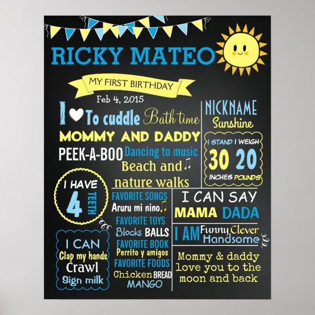 You are my sunshine First birthday chalkboard boy Poster (Front)