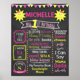 You Are My Sunshine First Birthday Chalkboard Poster