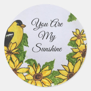 You Are My Sunshine Happy Bird Sunflowers Classic Round Sticker
