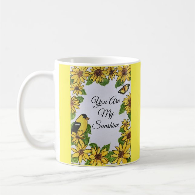 You Are My Sunshine Happy Bird Sunflowers Coffee Mug (Left)