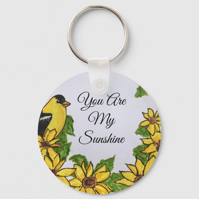 You Are My Sunshine Happy Bird Sunflowers Key Ring (Front)
