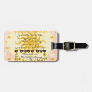 You are my sunshine heart design luggage tag