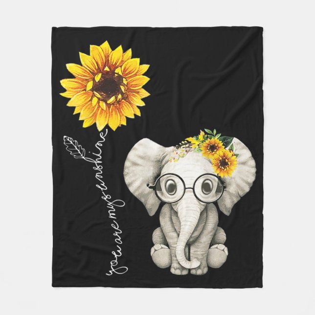You Are My Sunshine Hippie Sunflower Elephant Fleece Blanket (Front)