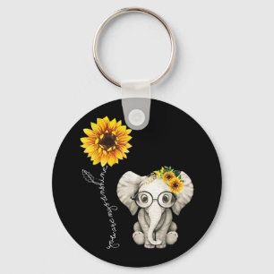 You Are My Sunshine Hippie Sunflower Elephant Key Ring
