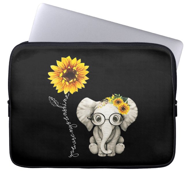 You Are My Sunshine Hippie Sunflower Elephant Laptop Sleeve (Front)