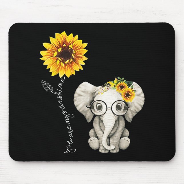 You Are My Sunshine Hippie Sunflower Elephant Mouse Mat (Front)